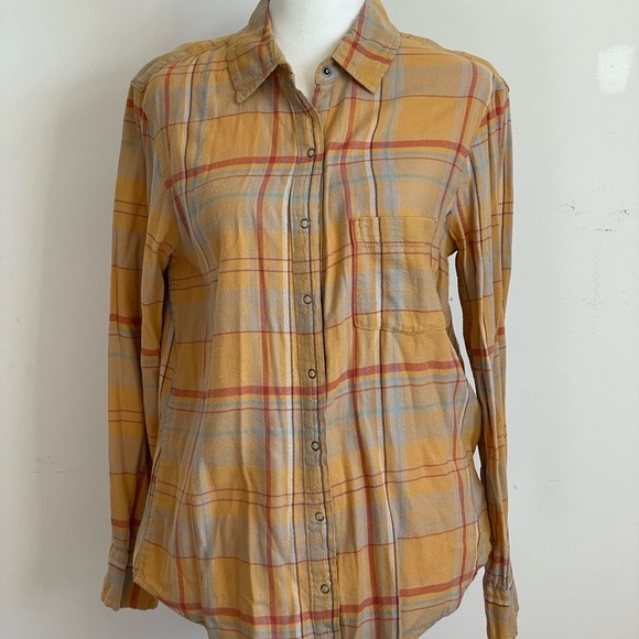 aerie Tops - Yellow Plaid Button-Up Shirt